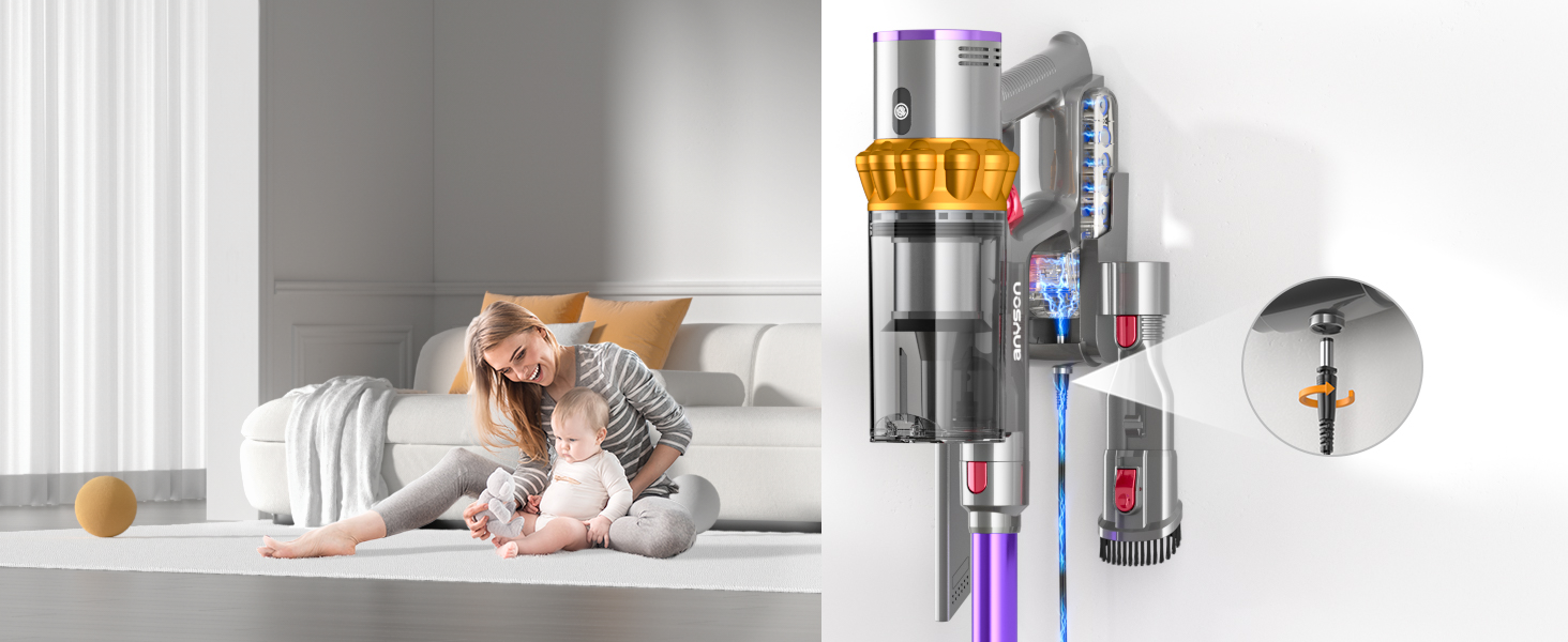 Бездротовий пилосос Anyson 45000Pa потужністю 550W з акумулятором 70Min, об'єм 1.6L, тихий, з LED-дисплеєм та антизаплутувальною насадкою, для твердих поверхонь, килимів та шерсті тварин