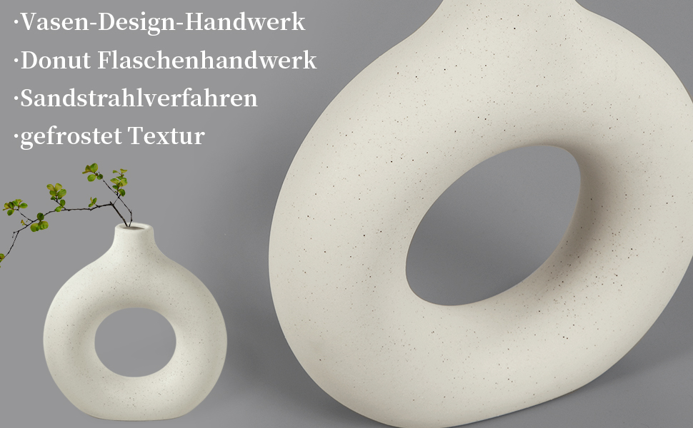 Large Ceramic Doughnut Vase for Pampas Grass - Modern Boho Round Vase for Home & Office Decor