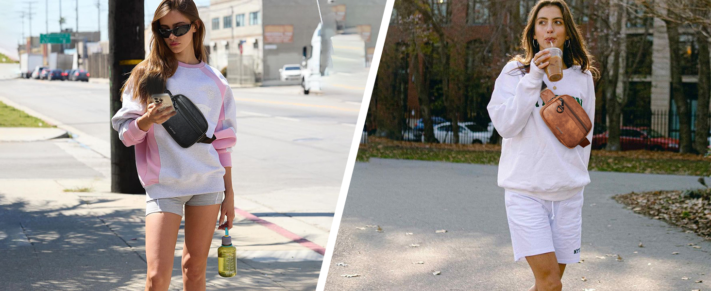 Жіноча сумка на пояс, кросбоді, з PU шкіри, водовідштовхувана, антикрадіжна, 4 відділення, чорна, на блискавці, 19.05 x 15 см, 55 см ремінець, ручне прання