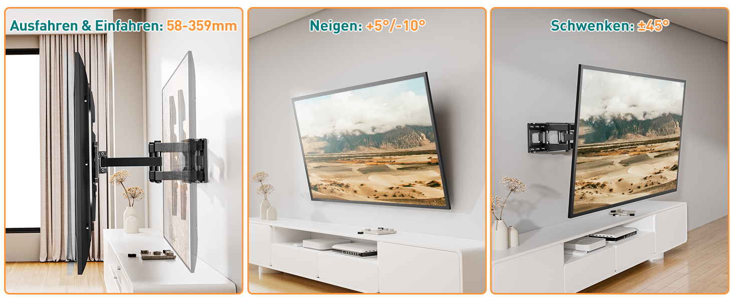 Настінне кріплення для телевізора ELIVED поворотне, нахильне, для LCD/LED/OLED 26-70 дюймів, VESA 400x400, до 45 кг, з висувним механізмом