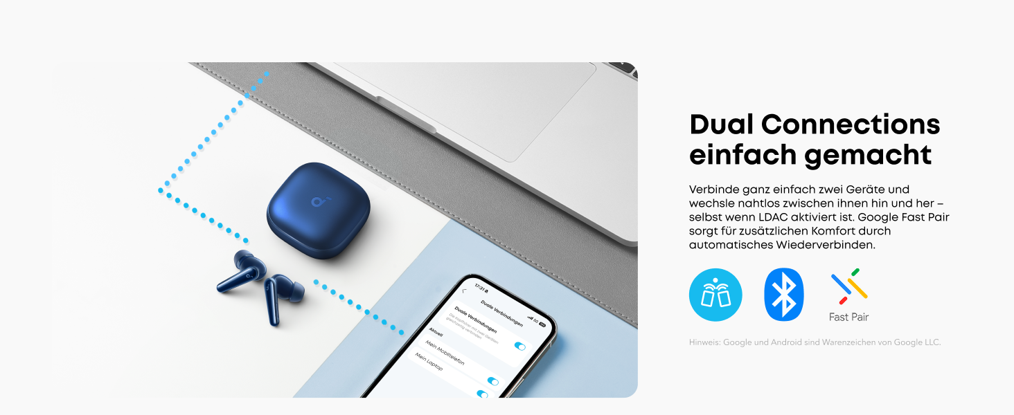 Soundcore Liberty 5: Бездротові навушники Anker з активним шумозаглушенням, Dolby Audio, швидкою зарядкою та 6 мікрофонами (Ozean-Blau)