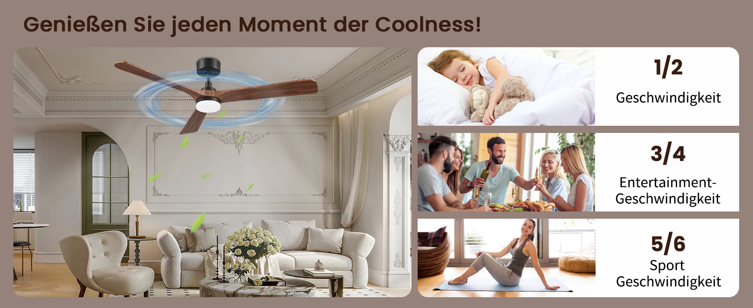 Стеляний вентилятор з дерева з підсвічуванням, 90 см, тихий DC-двигун, 6 швидкостей, пульт з пам'яттю, таймер, 24W LED, регулювання яскравості