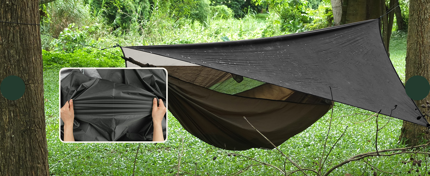 Намет Overmont 3x3м, Тент, Сонячний Павільйон з 6 кілочками та 6 мотузками. Захист від сонця для гамака, відпочинку на природі, подорожей та пікніків (Чорний)