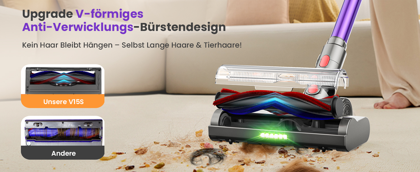 Бездротовий акумуляторний пилосос MAUOKE 45000Pa з LED-дисплеєм та V-подібною насадкою, 6-в-1 для дому, килимів, твердих поверхонь та видалення шерсті тварин