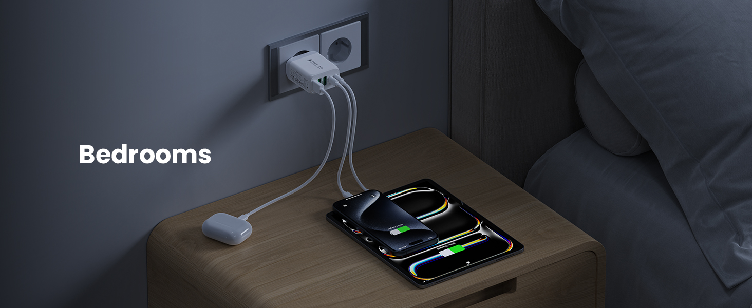 Мережевий зарядний пристрій USB-C з 5 портами, швидка зарядка, білий. Заряджає iPhone, Samsung Galaxy, Google Pixel та інші пристрої.