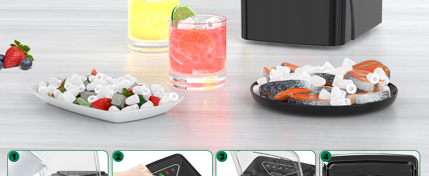 Portable Ice Maker - Fast Cube Ice Machine for Home, Kitchen, Office, Bar (Black)
