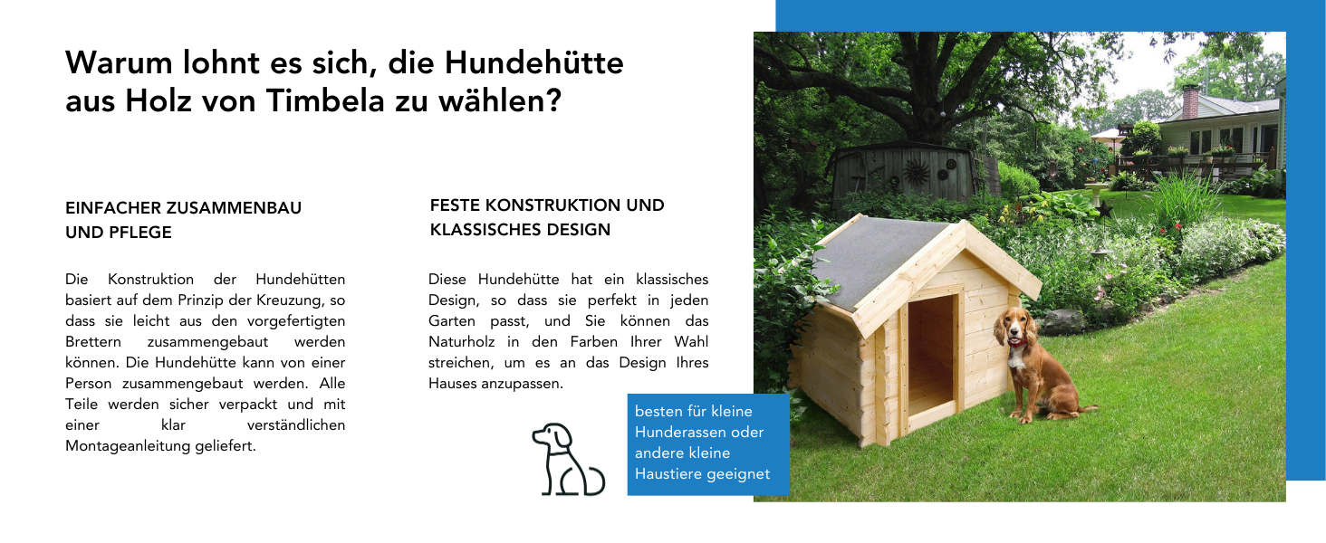 Будка для собак Outdoor маленьких порід – дерев'яна будка для собак, водостійкий дах 76 x 99 x H80 см, розмір S, Timbela M401-1 розмір M, натуральне дерево