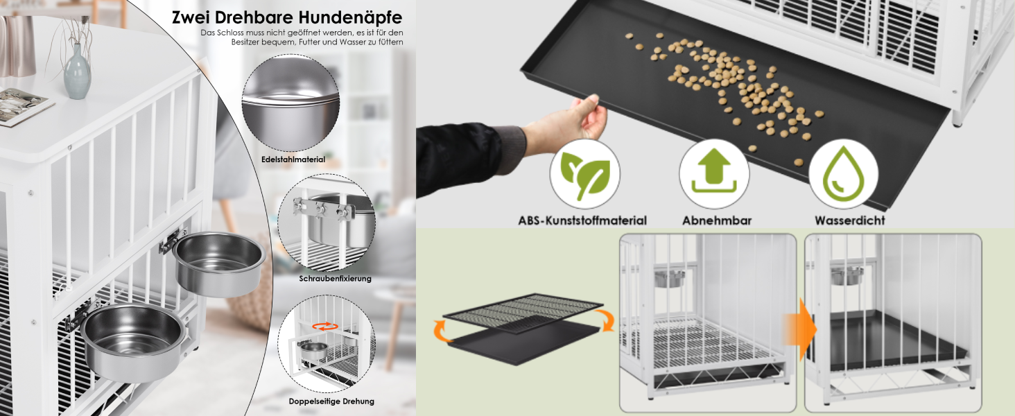 Клітка для собак для дому, дерев'яна собача будка 93x64x58 см, біла. Знімний піддон, 2 годівниці, двері. Для собак середніх та маленьких порід до 40 кг