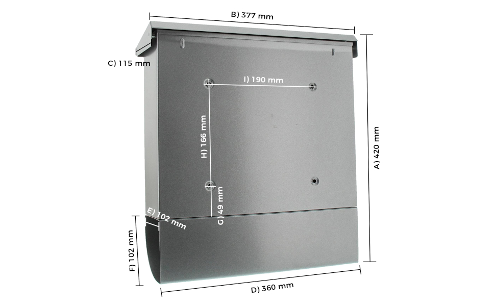 Поштова скринька Burg Wächter Vario ANT з газетницею та табличкою для імені, оцинкована сталь, формат DIN C4, 2 ключі, колір срібний