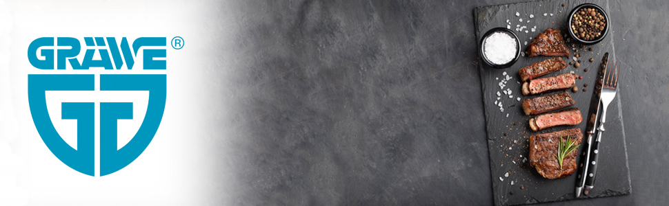 Набір столових приборів GRÄWE для стейку, 12 предметів, на 6 осіб, нержавіюча сталь, полірована, важкі, для посудомийної машини, чорна ручка Нюрнберг