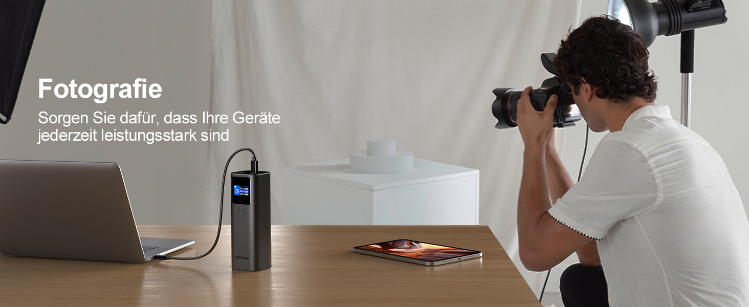 Power Bank AsperX 20000mAh, 165W, USB-C Кабель, для MacBook, Dell, HP, Lenovo, iPad, iPhone, Galaxy