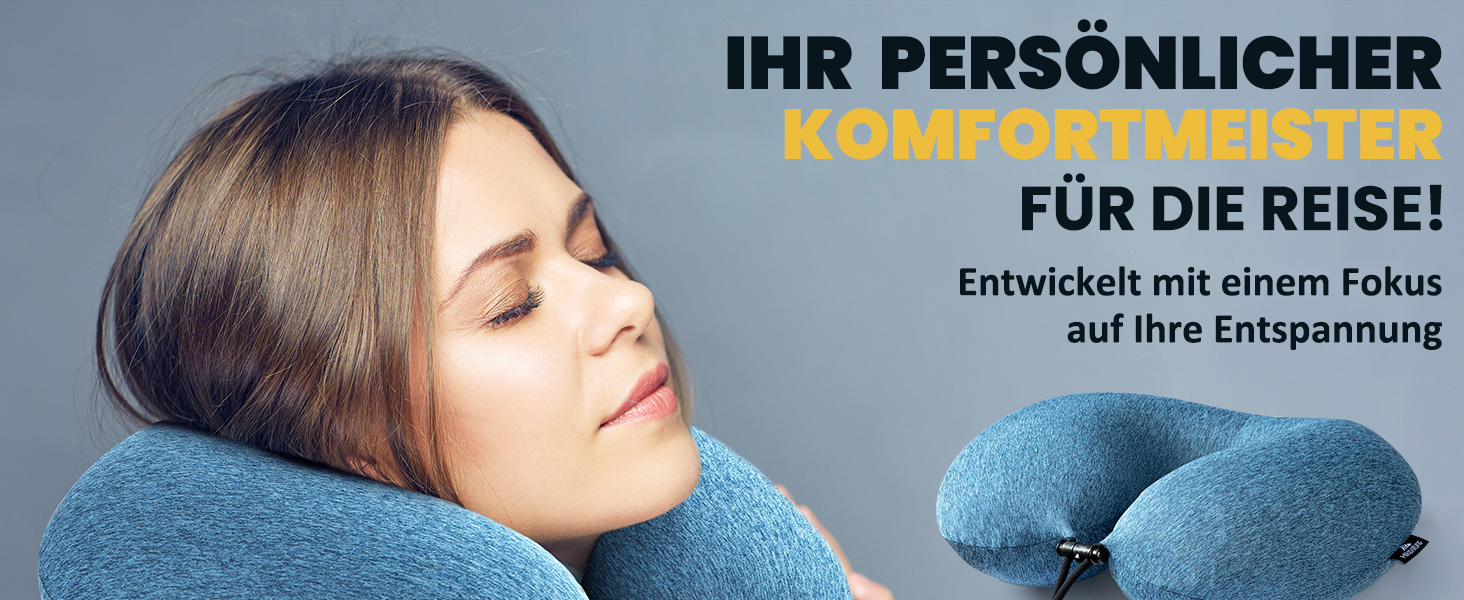 Подушка для шиї HIKENTURE надувна для подорожей літаком/поїздом з чохлом, синього/темно-синього кольору. Надувна подушка для шиї, зручна для дорослих.