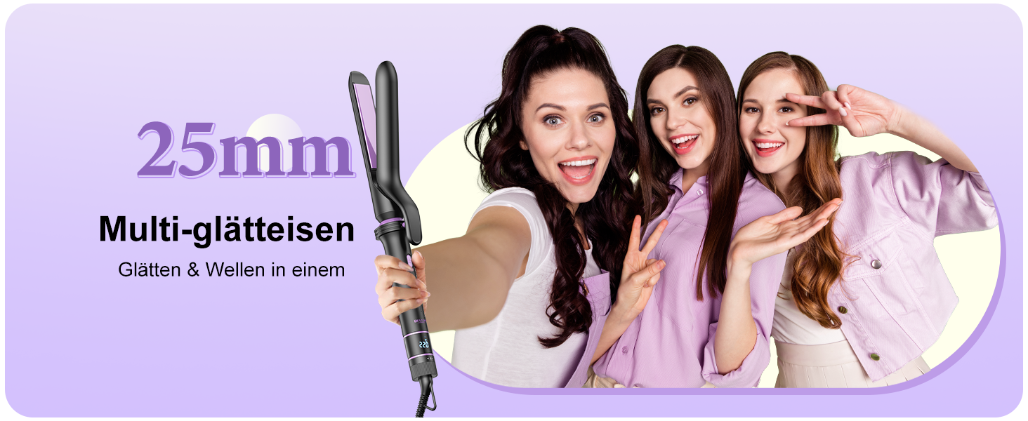 BESTOPE PRO Локкенстаб: Набір для створення локонів 5 в 1 з плойкою, термощіткою, 3 локкенстабами (9мм-25мм) для великих локонів, 13 температур, керлер для волосся з термозахисним покриттям, рукавичка, затискач, колір Nordlicht Lila