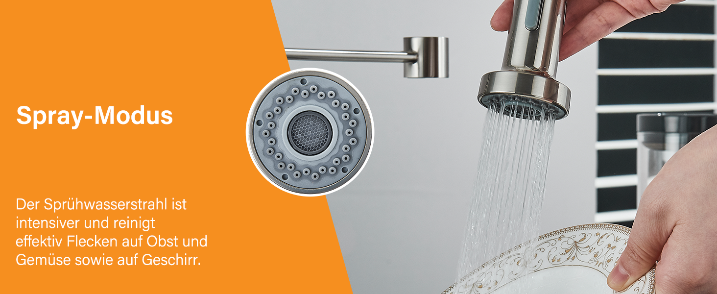 Кран кухонний Hbronzeshower з висувною лійкою, 360° обертання, нержавіюча сталь, щіткований нікель