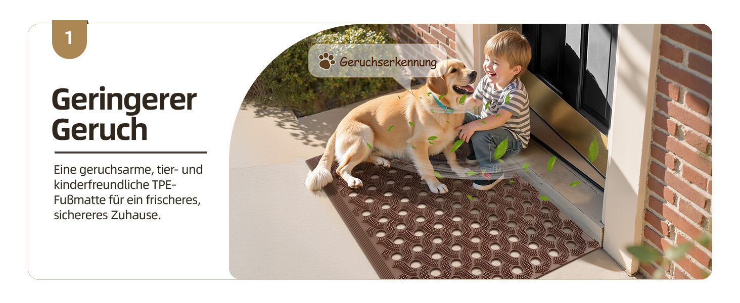 Килимок для порогу COLOR&GEOMETRY Null Geruch TPE Heavy Duty, 43x75 см (60x90 см), коричневий. Екологічний, не потребує догляду, антиковзаючий, для дому та вулиці