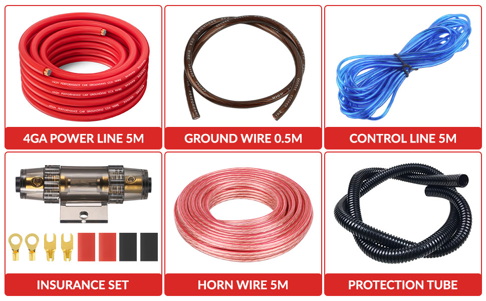 Комплект кабелів для автопідсилювача 4AWG, 5м – набір для підключення сабвуфера, автомобільна аудіо проводка