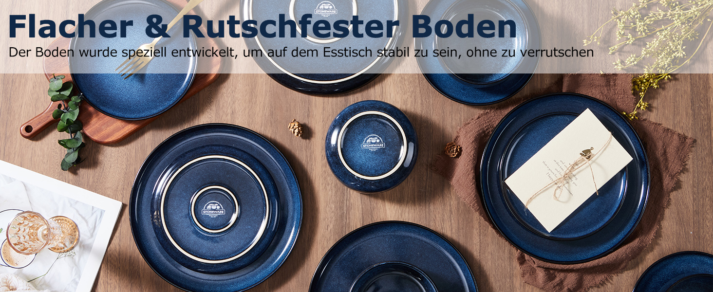 Набір посуду Onader на 6 осіб (18 предметів) - Тарілки, миски, десертні тарілки, кераміка, блакитний, для миття в посудомийній машині