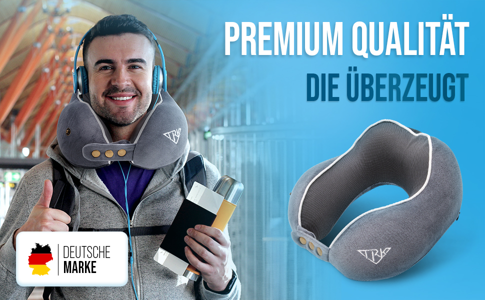 Подушка для шиї Calm – Memory Foam, для подорожей (літак, авто) – регульована ширина коміра, ергономічний дизайн, для дорослих, знімний чохол, сіра