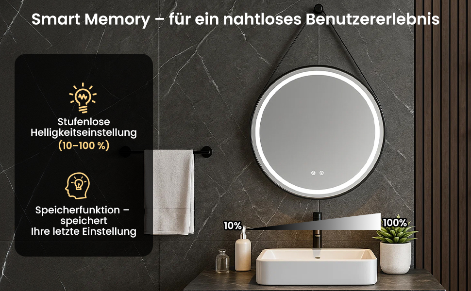 LED дзеркало для ванної кімнати з підсвічуванням, кругле, регульоване, 3 кольори світла (3500K-6500K), сенсорне керування, запобігання запотіванню, для макіяжу та гоління (діаметр 70 см)