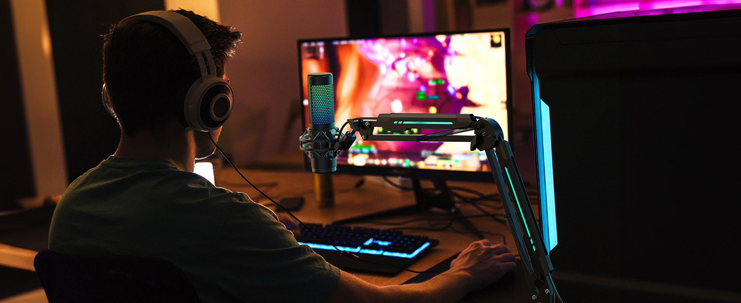 Кріплення для мікрофона TONOR T90 з RGB підсвічуванням, регульоване через APP, 11 режимів світла, сумісне з усіма мікрофонами