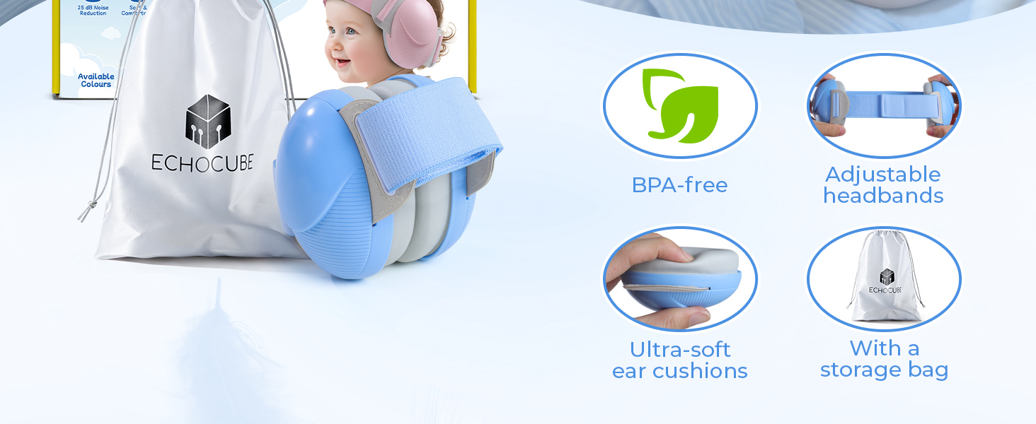 Навушники для захисту слуху для малюків 0-48 місяців (блакитні) - сертифіковані CE та ANSI