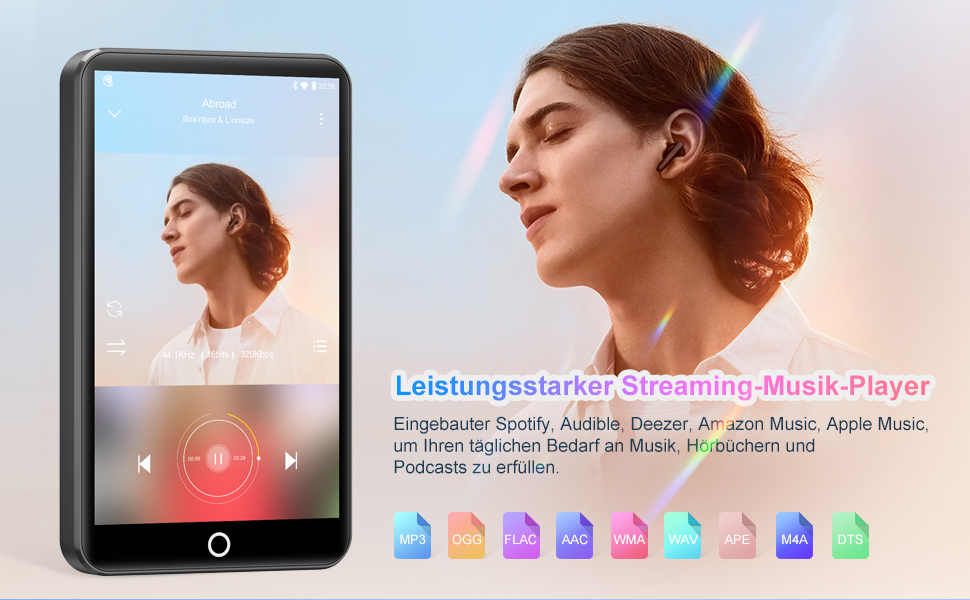 MP3 плеєр MECHEN на Android 9.0 з Wi-Fi та Bluetooth, 4-дюймовий сенсорний екран, підтримка Spotify, Amazon Music, Audible, Радіо, сірий