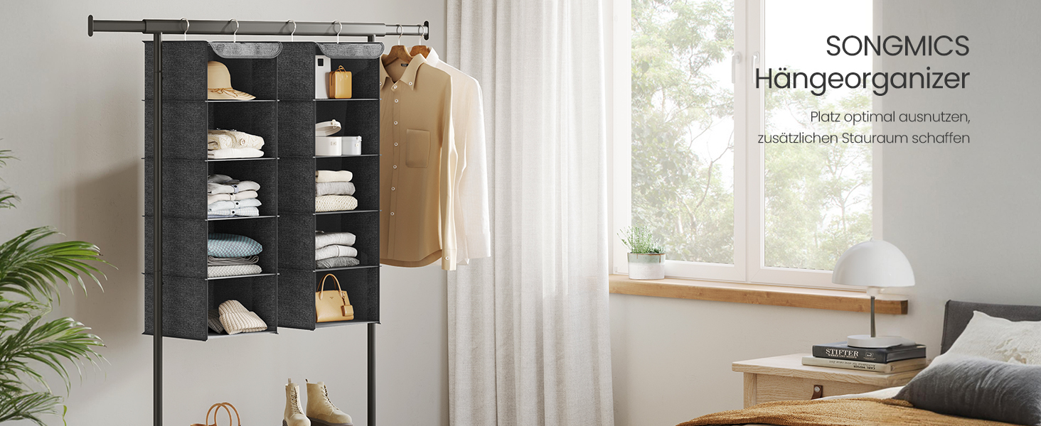 Організатор для шафи SONGMICS, навісний, складний, з металевими гачками та бамбуковими вставками (сірий, 2 шт.)