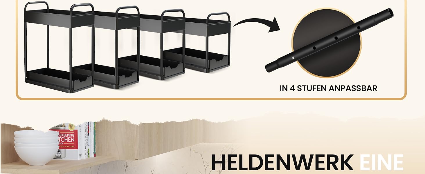 Органайзер для шафи під мийкою HELDENWERK, регульований за висотою, 2 яруси, посилений