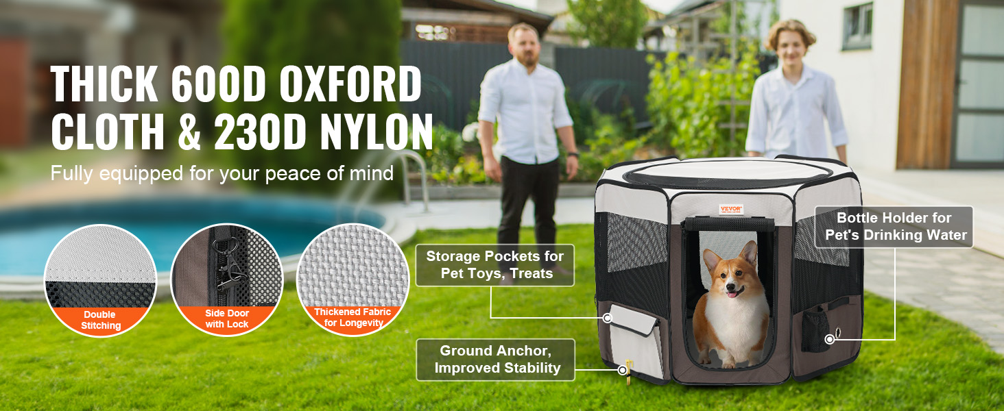 Вольєр для цуценят VEVOR, складаний, 914 x 914 x 584 мм, з мискою, 600D Oxford, для собак та інших дрібних тварин, чорний