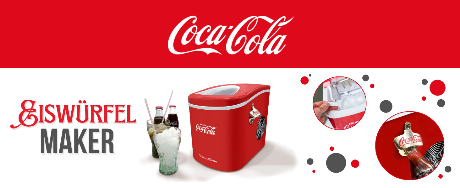 Машина для приготування льоду Salco Coca Cola – 10 кг льоду на день, червоний дизайн, для коктейлів та вечірок