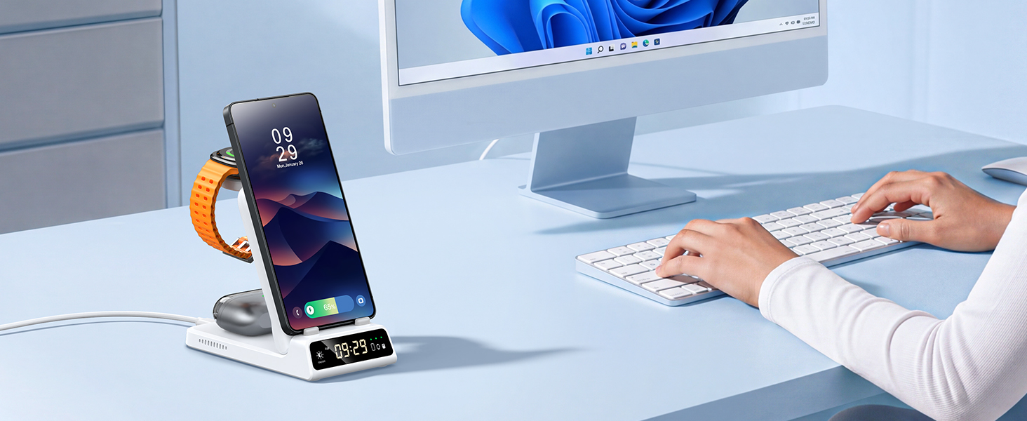 Бездротова зарядка 3-в-1 SwanScout 703S для Samsung Galaxy S26 Ultra/S25/S24/S23, Galaxy Watch 8/8 Classic/Ultra/7/6 та Buds 4/4 Pro - Біла