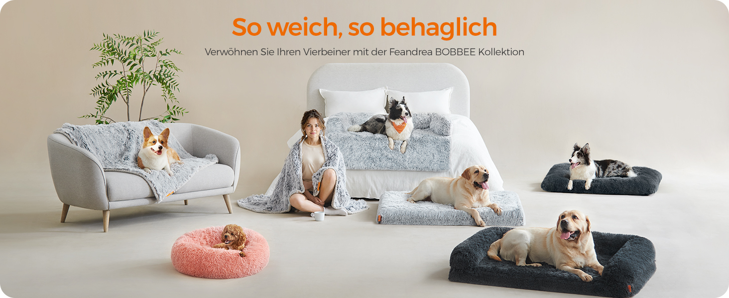 Ліжко для собак Feandrea, м'який лежак, пухнаста підстилка, довгий плюш, 110 x 73 см, м'яка підкладка, можна прати в пральній машині, кошик для собак, багатофункціональне, портативне, темно-сірий
