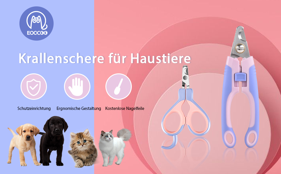 Професійна кусачка для собак та котів EooCoo, великих та середніх порід, з захистом, блокуванням та пилочкою для нігтів - ідеальний подарунок на Різдво, фіолетовий + рожевий