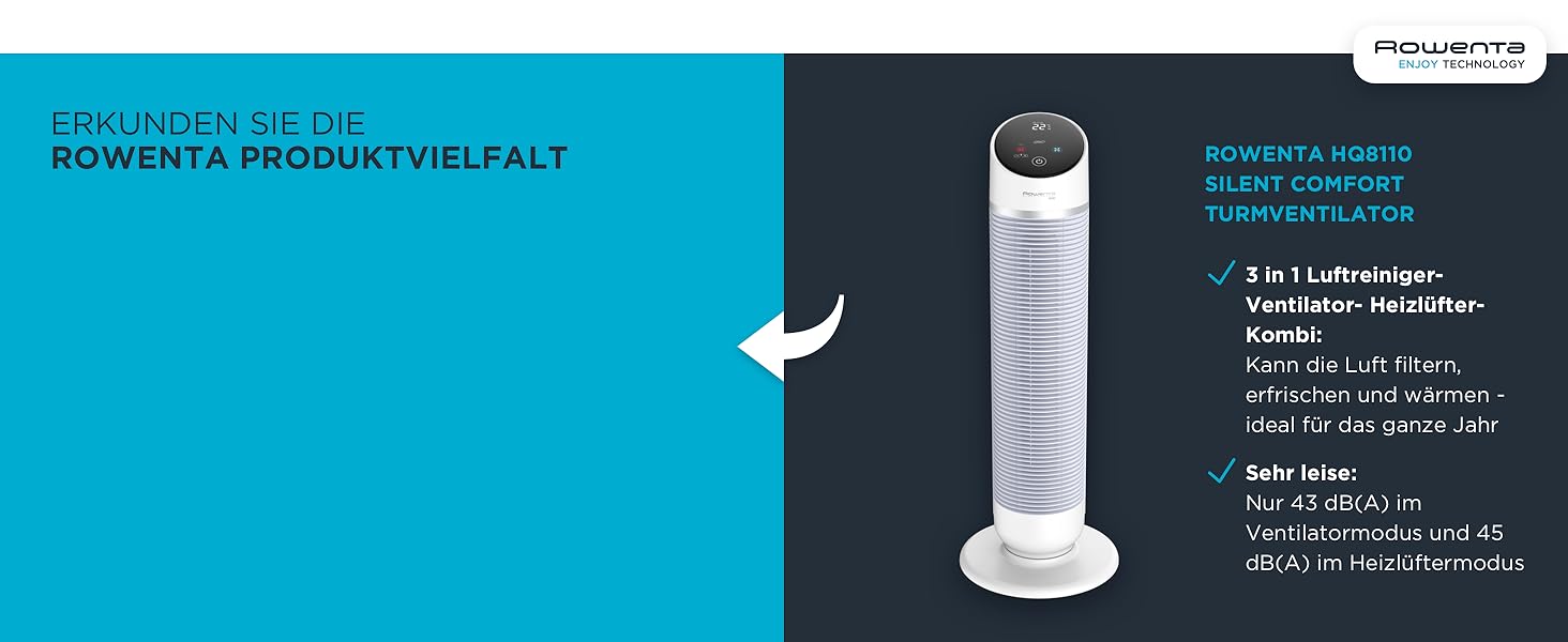 Вентилятор-повітроочисник Rowenta Eclipse QU5030 2-в-1 | Повітряний фільтр, 12 швидкостей, таймер, пульт керування, антрацит