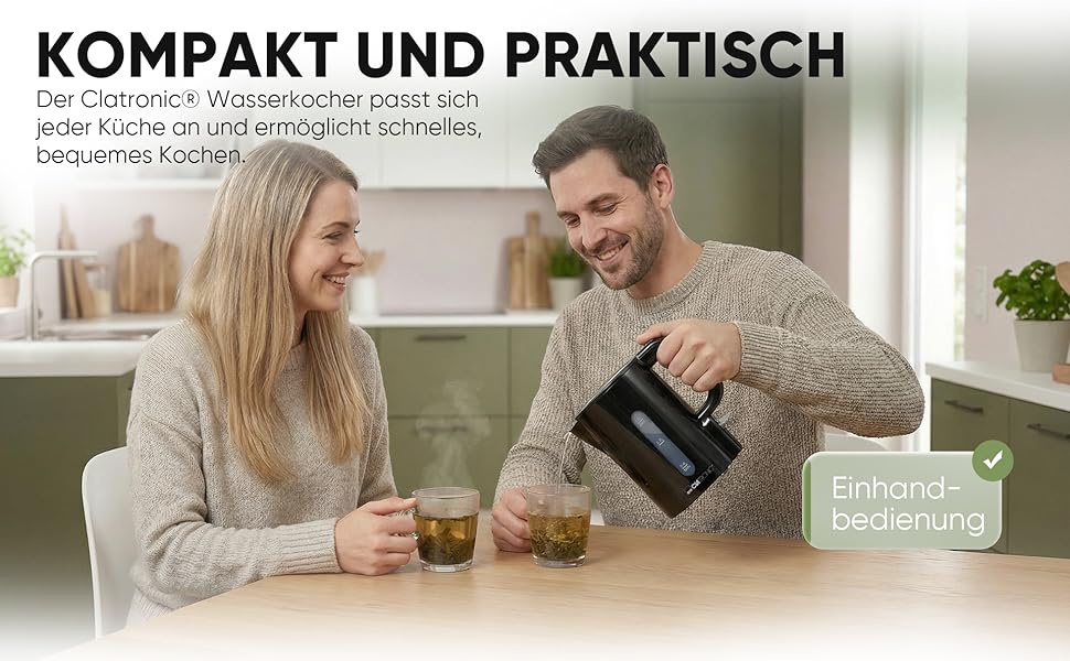 Електричний чайник Clatronic WK 3834 білий: 1л, 900W, BPA Free, захист від перегріву