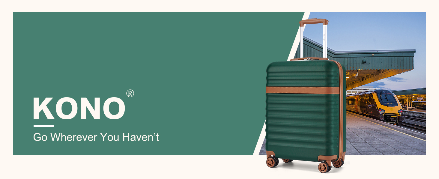Чемодан-валіза KONO Trolley XL з ABS+PC, 4 колеса, TSA-замок (кремовий/коричневий) та M(55см) темно-зелений/коричневий