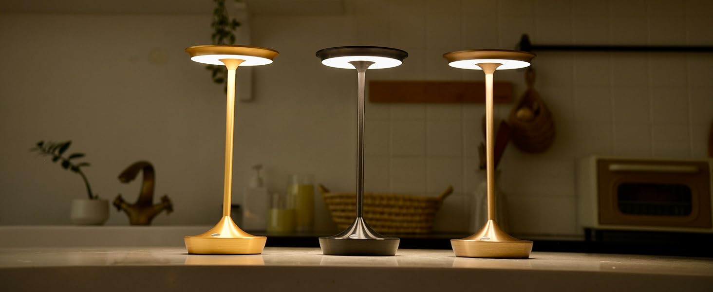 LED настільна лампа бездротова IP54 для вулиці та дому: перезарядна, сенсорна, 3 кольори, 6000mAh, 2 шт.