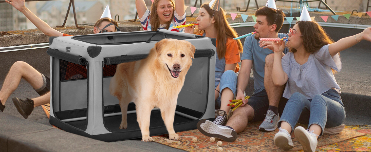 Транспортна переноска для собак Petsfit, XL, сіра - складана, для подорожей та авто, підходить для малих собак та котів