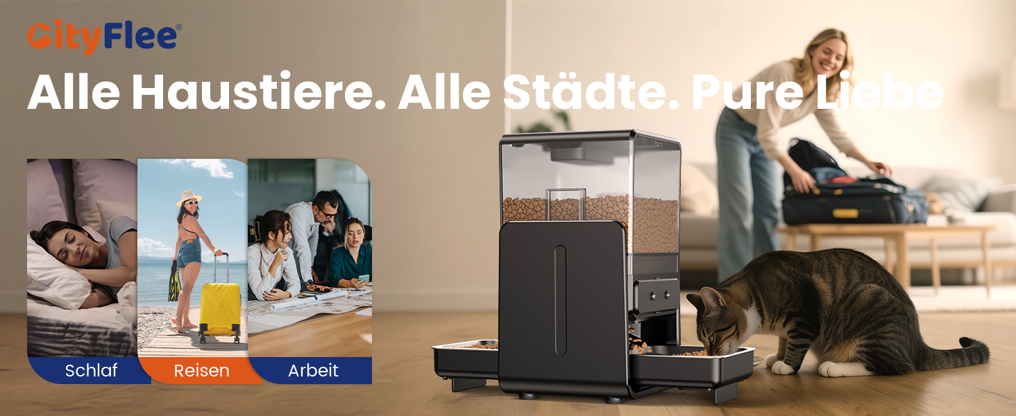 Автомат годування котів з App-керуванням, для 2 котів, регульована висота, 2 миски, 5-літровий бункер, з функцією запису голосу, таймер, WiFi