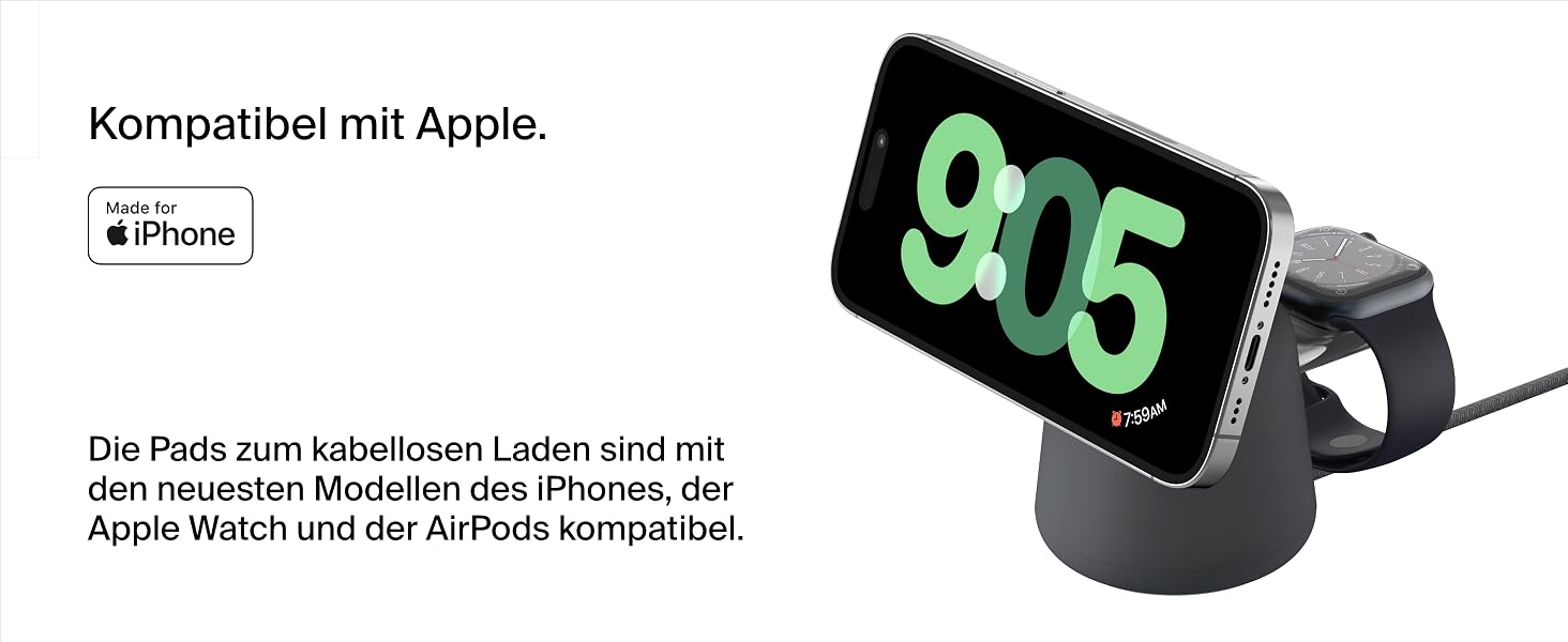 Беспроводная зарядная станция Belkin BoostCharge Pro 2-в-1 Qi2 15W MagSafe для iPhone, Apple Watch, AirPods (вугільний)