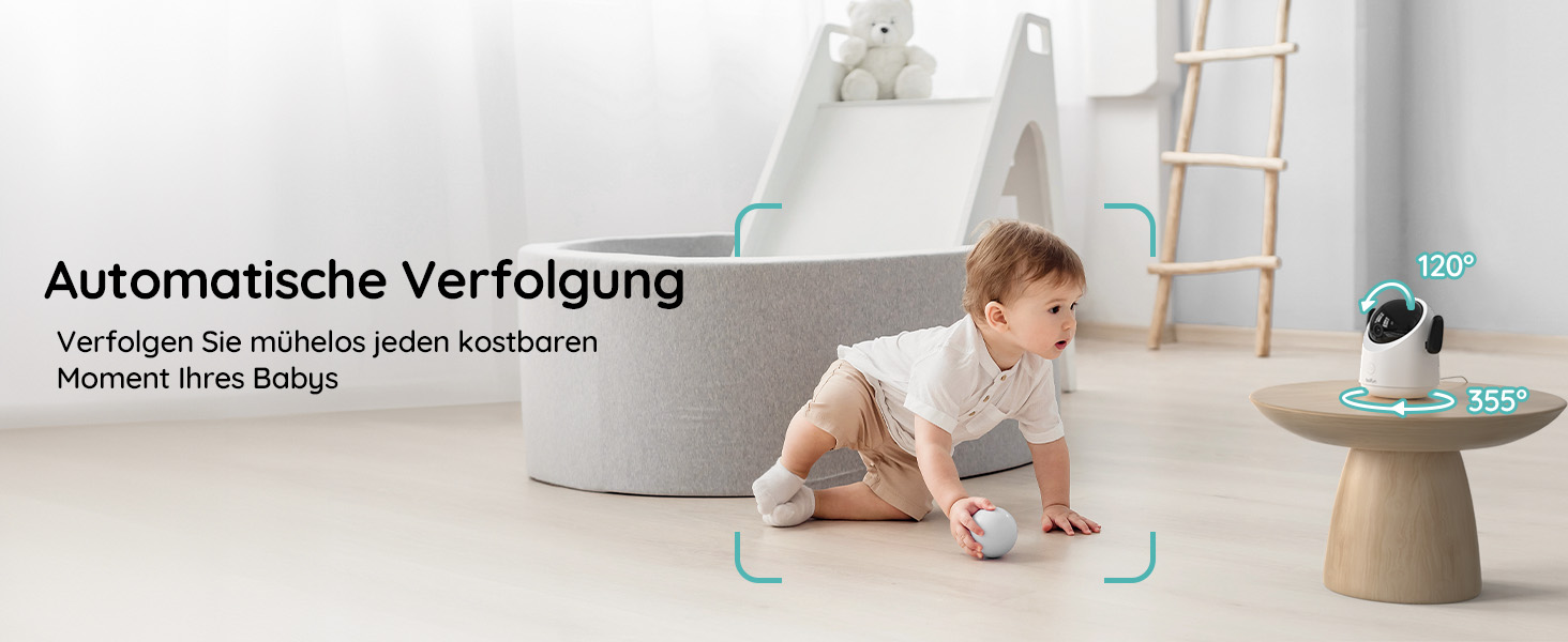 Дитячий відеоняня BOIFUN з камерою, WiFi 360°, 2 MP, моніторинг руху, інфрачервона нічна зйомка, датчик температури, мобільний додаток, 4x зум, Baby 3SM