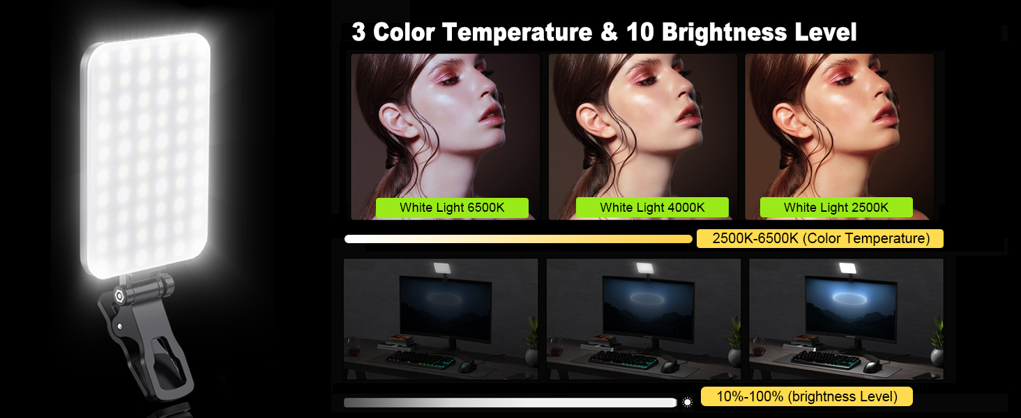 LED світло для селфі: портативна світлодіодна лампа для телефону, планшета, ноутбука з 60 світлодіодами, 7 режимів, регулюванням яскравості та акумулятором 2200mAh