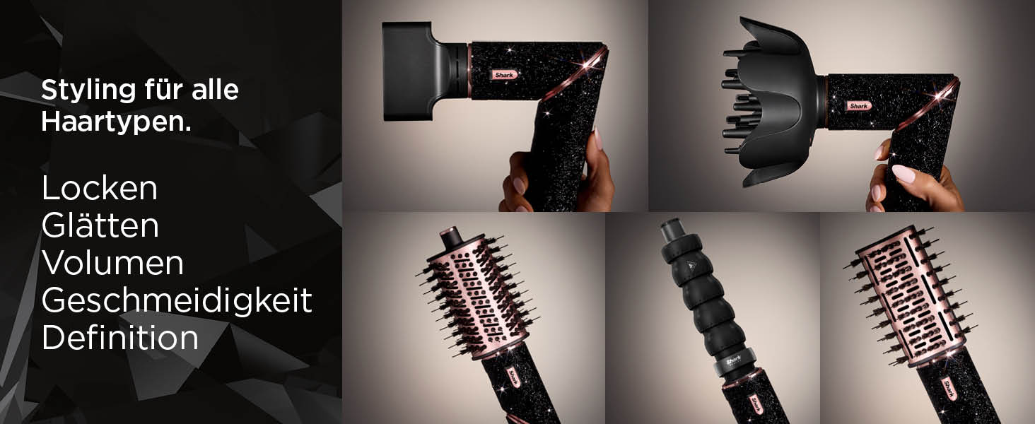 Фен Shark FlexStyle Multi 5-в-1 з насадками для укладання, чорний (Black Diamond)