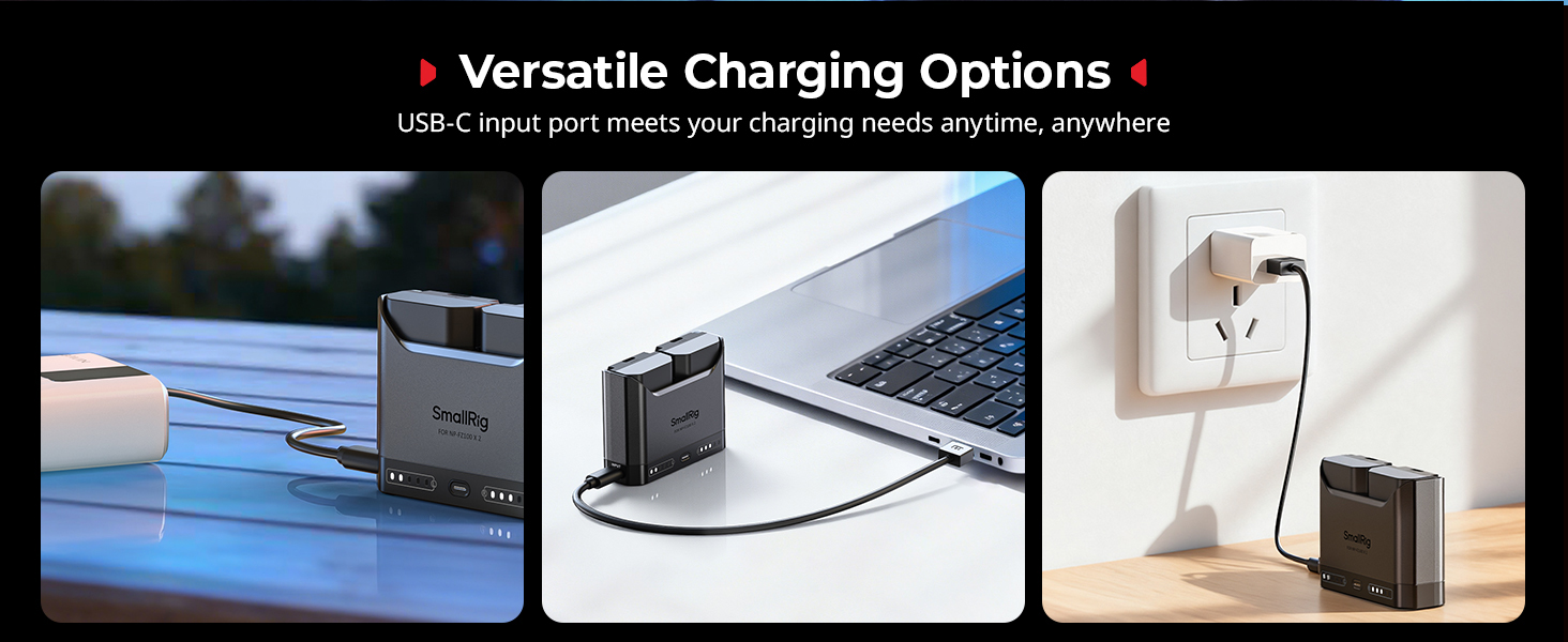 Зарядний пристрій SMALLRIG для акумуляторів Sony NP-FZ100 з двома USB-C портами, 22.5W, сумісний з Sony Alpha A7III, A7IV, A6700, FX3, FX30, A9, A7C, A7CII, A7RIII, ZV-E1, ZV-E10II