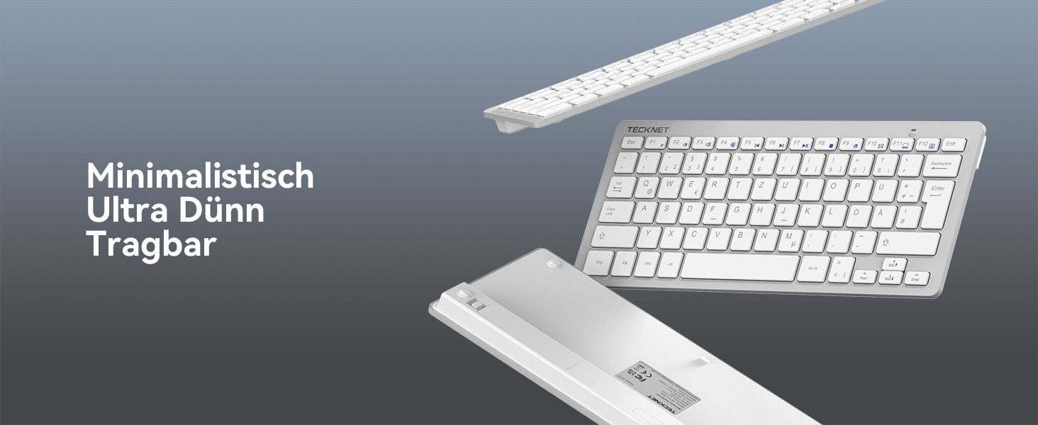 Бездротова клавіатура та миша TECKNET QWERTZ, 2.4 GHz, 15м, тиха, для ПК, ноутбука, Smart TV, білий/сріблястий