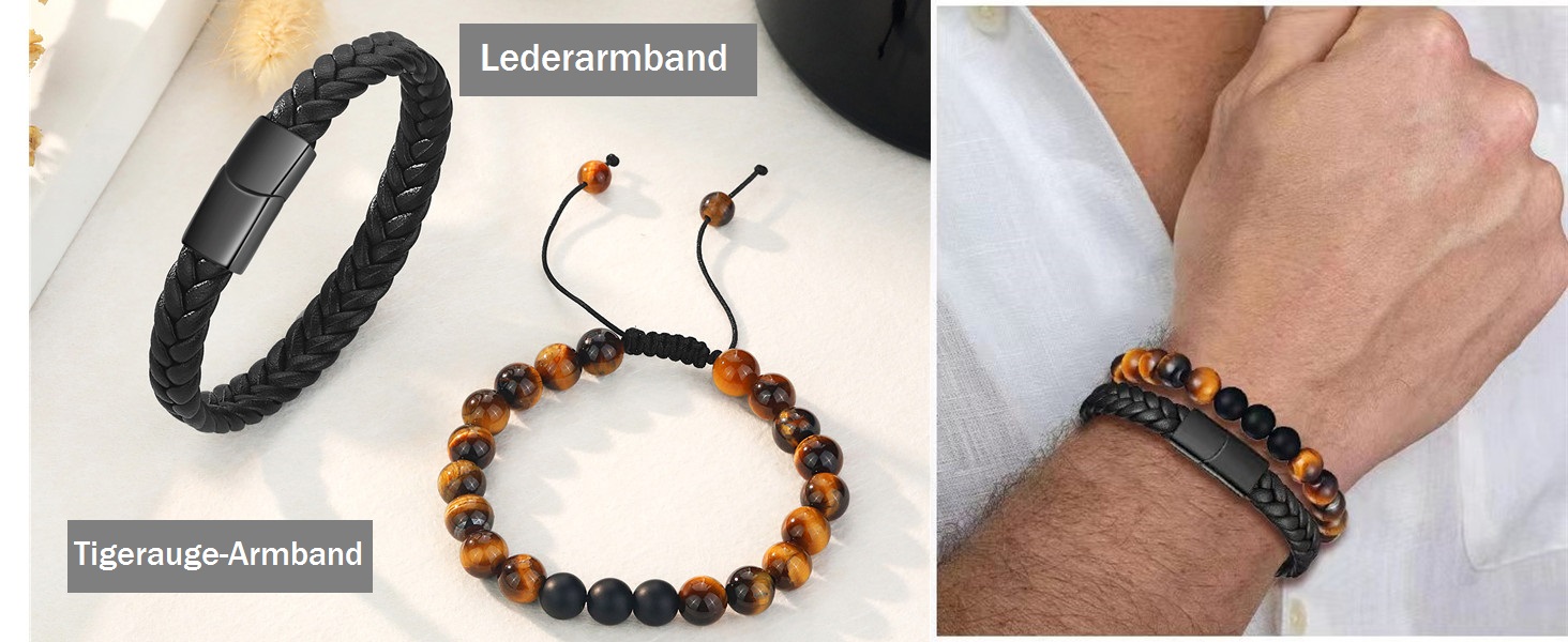 Чоловічий браслет з натуральної шкіри, чорний, плетений, з магнітною застібкою (2 шт.)