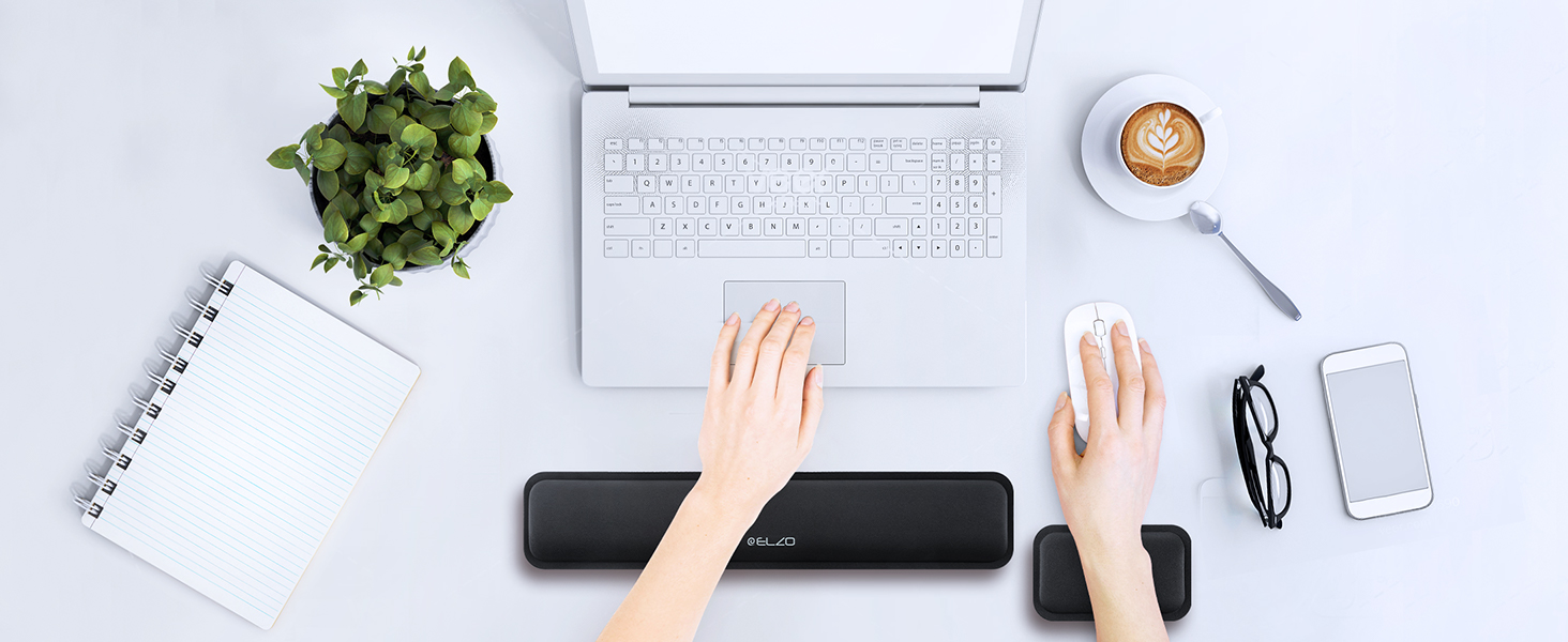 Підставка для зап'ястя ELZO для клавіатури з Memory Foam - ергономічна, проти болю в зап'ясті, для ПК та ноутбука (Чорний)