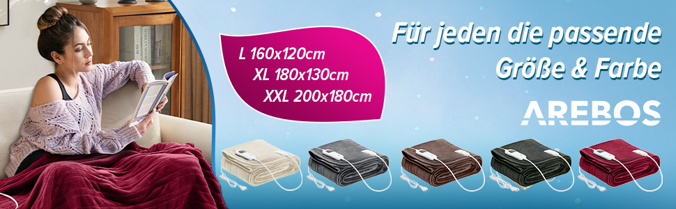 Електрична гріюча ковдра Arebos 200x180 см з таймером та захистом від перегріву | Плюшева, машинна стирка, 9 рівнів нагріву, антрацит