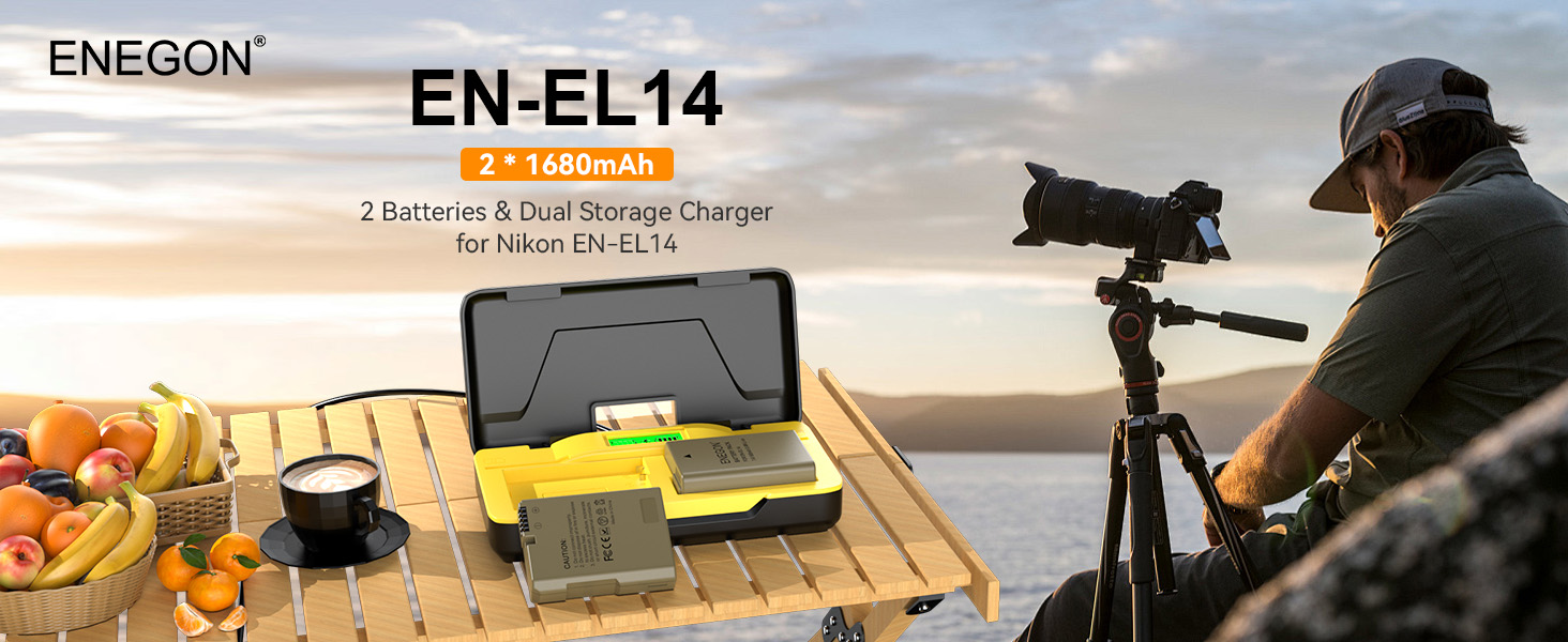 Зарядний пристрій ENEGON EN-EL14 20W з двома акумуляторами 1680mAh для Nikon D3100-D5600 з LCD дисплеєм