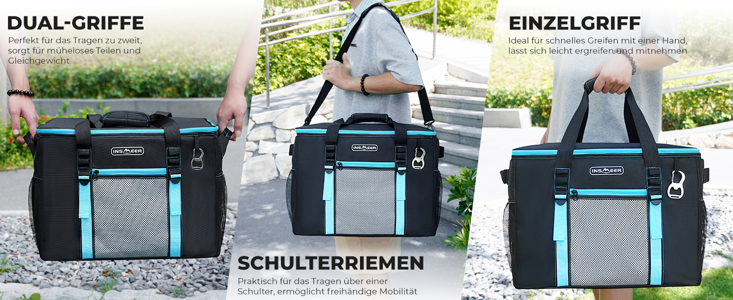 INSMEER Кулер для їжі та напоїв 50 л, великий, складний, для 80 банок, витримує витоки, з відкривачем, для пікніків, кемпінгу, пляжу, сімейних поїздок на 4 особи, чорний